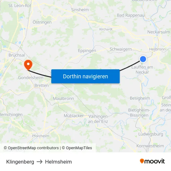 Klingenberg to Helmsheim map