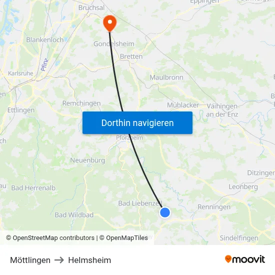 Möttlingen to Helmsheim map