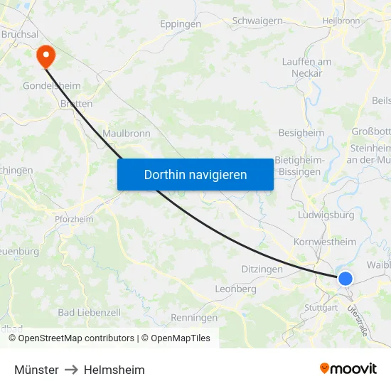 Münster to Helmsheim map
