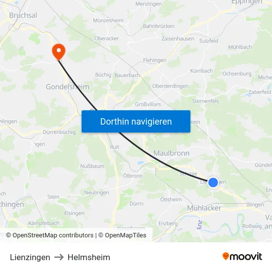 Lienzingen to Helmsheim map