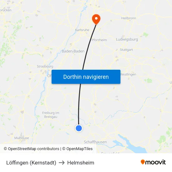 Löffingen (Kernstadt) to Helmsheim map