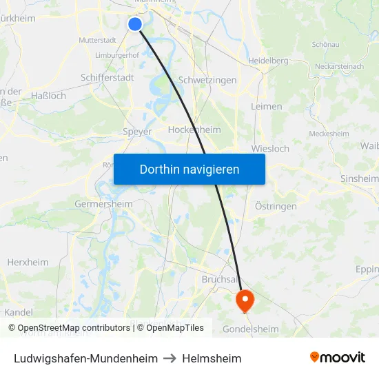Ludwigshafen-Mundenheim to Helmsheim map