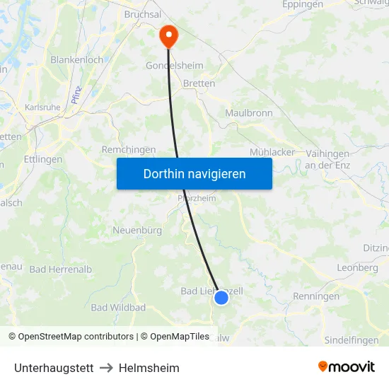 Unterhaugstett to Helmsheim map