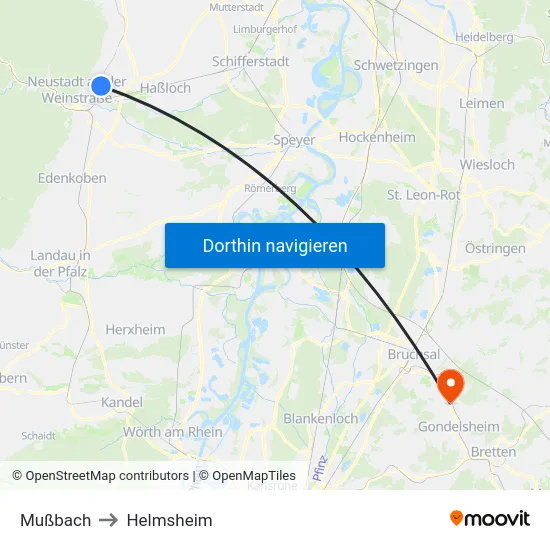 Mußbach to Helmsheim map