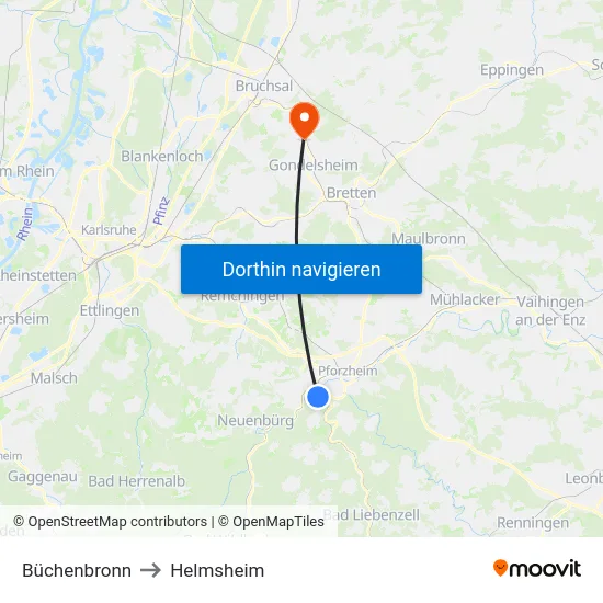 Büchenbronn to Helmsheim map