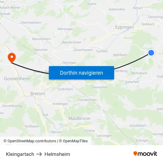 Kleingartach to Helmsheim map