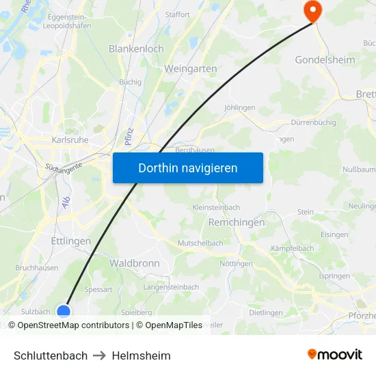 Schluttenbach to Helmsheim map