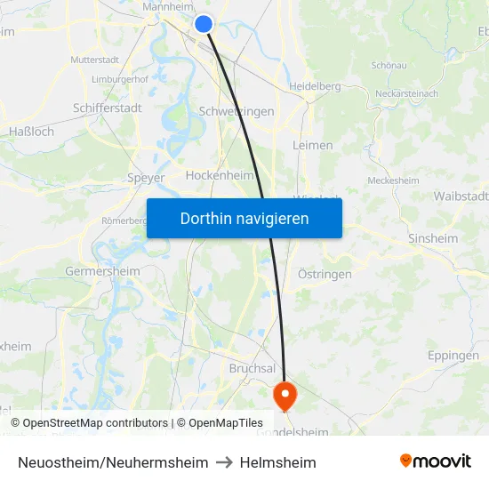 Neuostheim/Neuhermsheim to Helmsheim map
