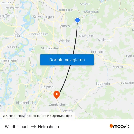 Waldhilsbach to Helmsheim map