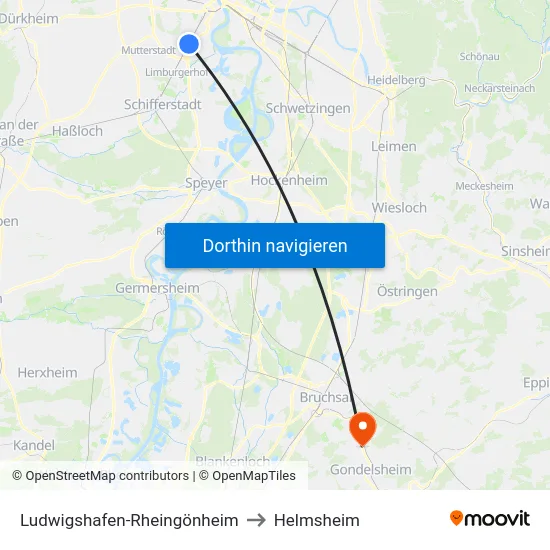 Ludwigshafen-Rheingönheim to Helmsheim map