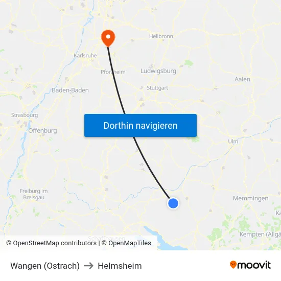 Wangen (Ostrach) to Helmsheim map