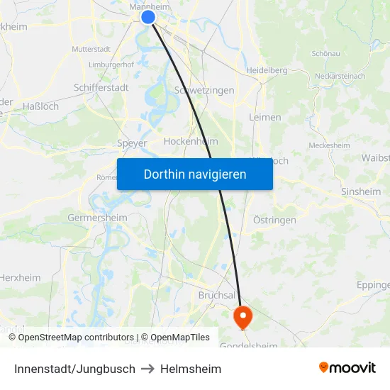 Innenstadt/Jungbusch to Helmsheim map