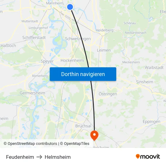 Feudenheim to Helmsheim map