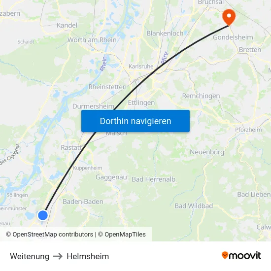 Weitenung to Helmsheim map