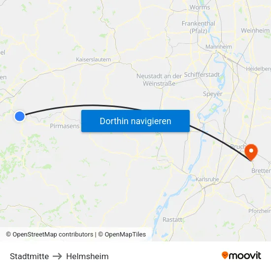Stadtmitte to Helmsheim map
