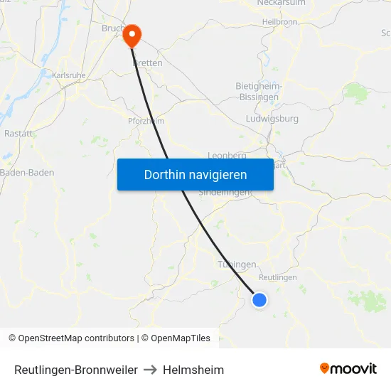 Reutlingen-Bronnweiler to Helmsheim map
