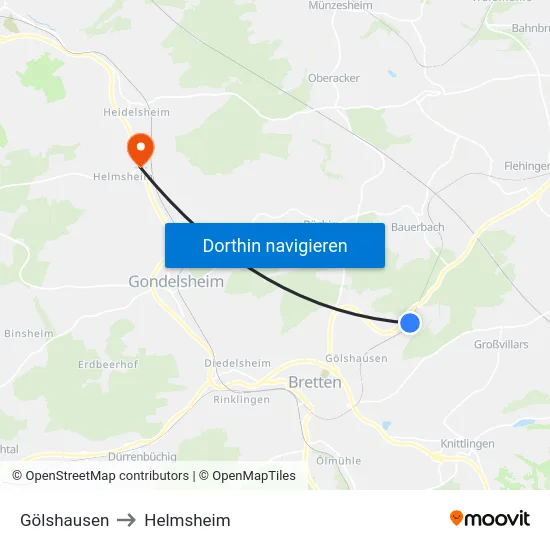 Gölshausen to Helmsheim map