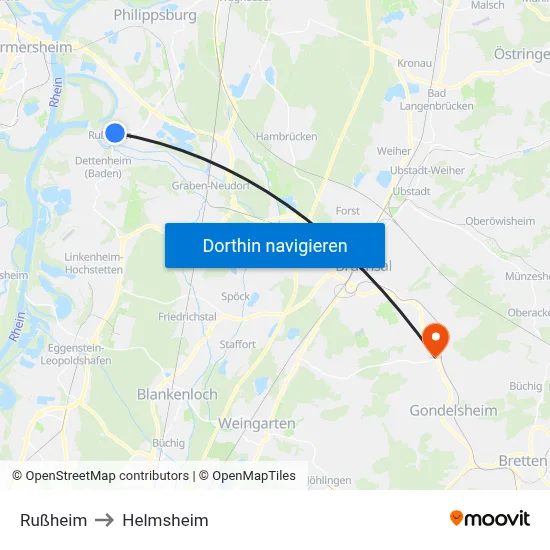 Rußheim to Helmsheim map