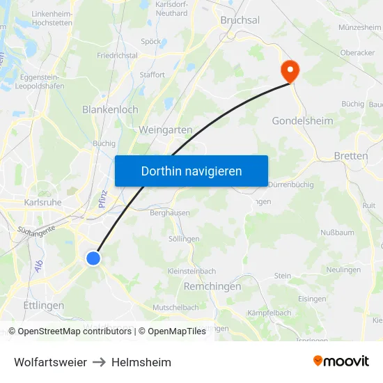 Wolfartsweier to Helmsheim map