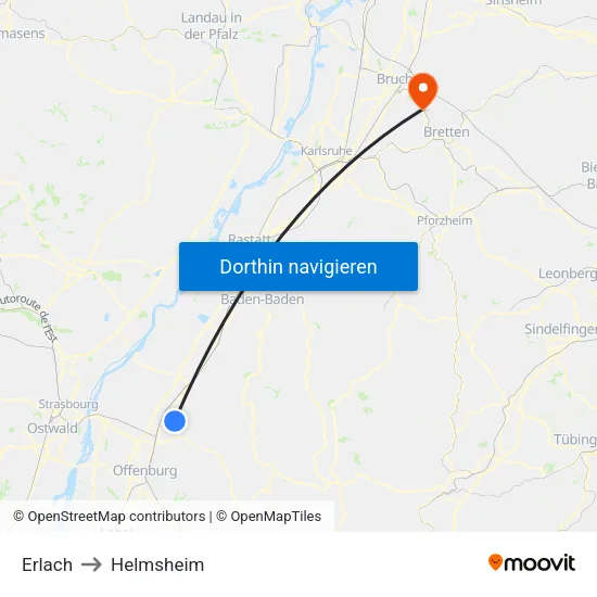Erlach to Helmsheim map
