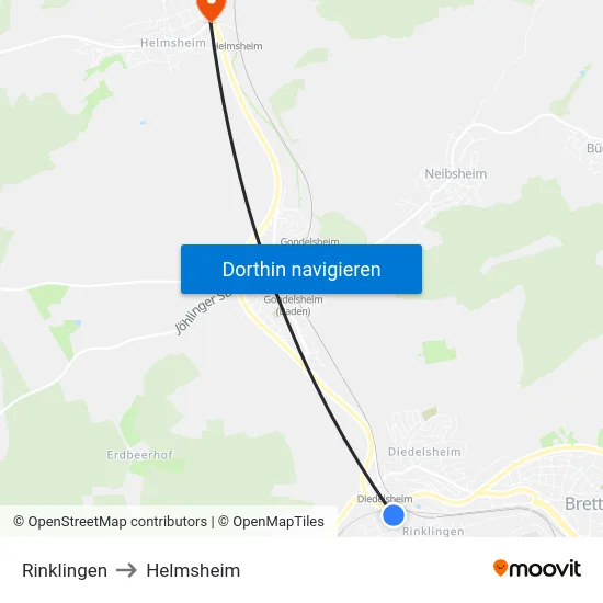 Rinklingen to Helmsheim map