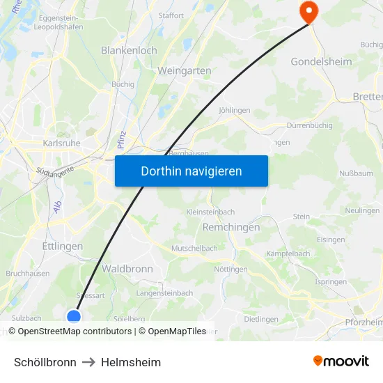 Schöllbronn to Helmsheim map