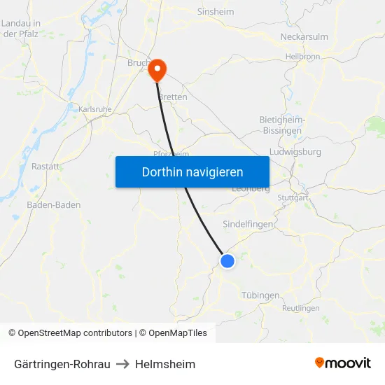 Gärtringen-Rohrau to Helmsheim map