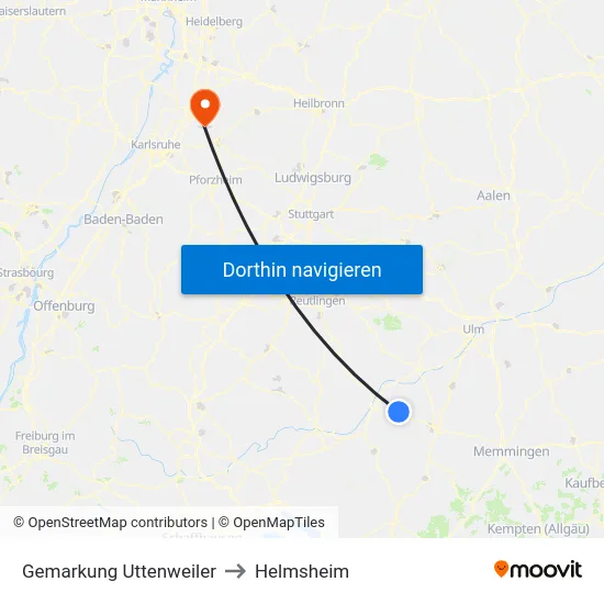 Gemarkung Uttenweiler to Helmsheim map
