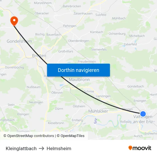 Kleinglattbach to Helmsheim map