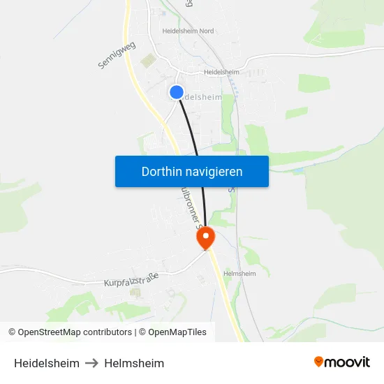 Heidelsheim to Helmsheim map