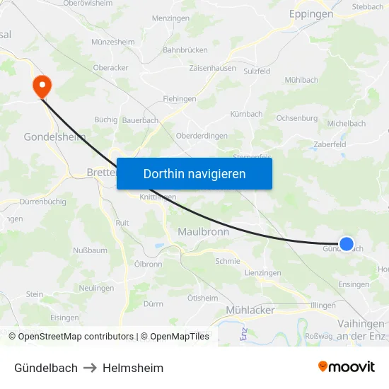 Gündelbach to Helmsheim map