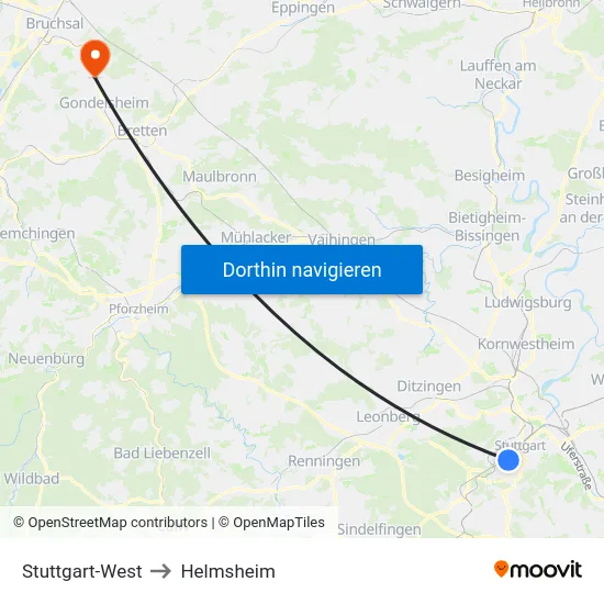 Stuttgart-West to Helmsheim map