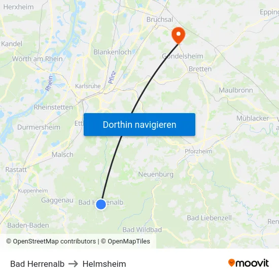Bad Herrenalb to Helmsheim map