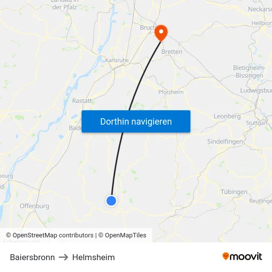 Baiersbronn to Helmsheim map