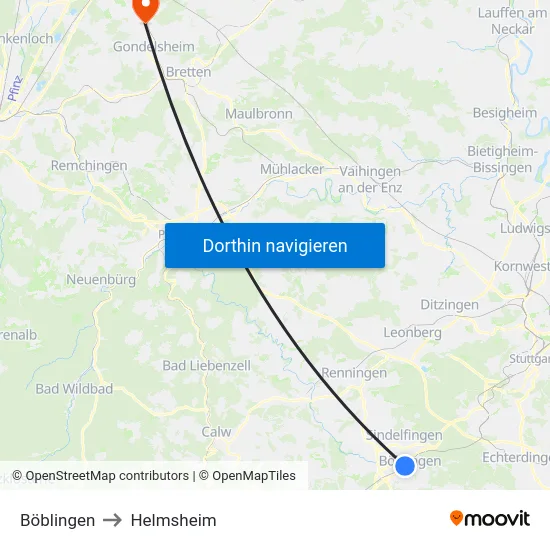 Böblingen to Helmsheim map