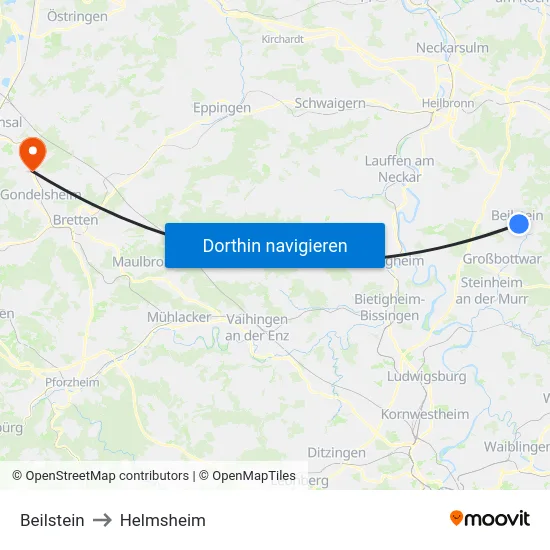Beilstein to Helmsheim map