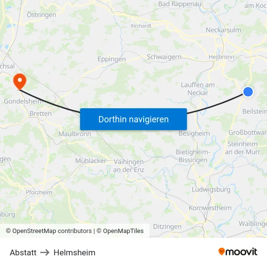 Abstatt to Helmsheim map