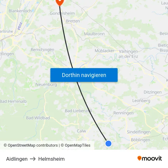 Aidlingen to Helmsheim map