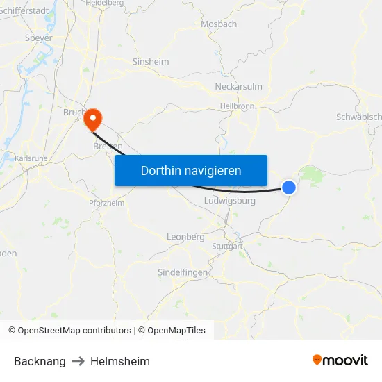 Backnang to Helmsheim map