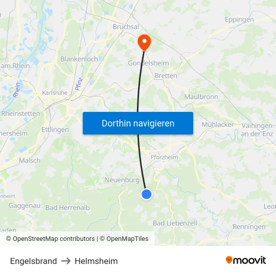 Engelsbrand to Helmsheim map