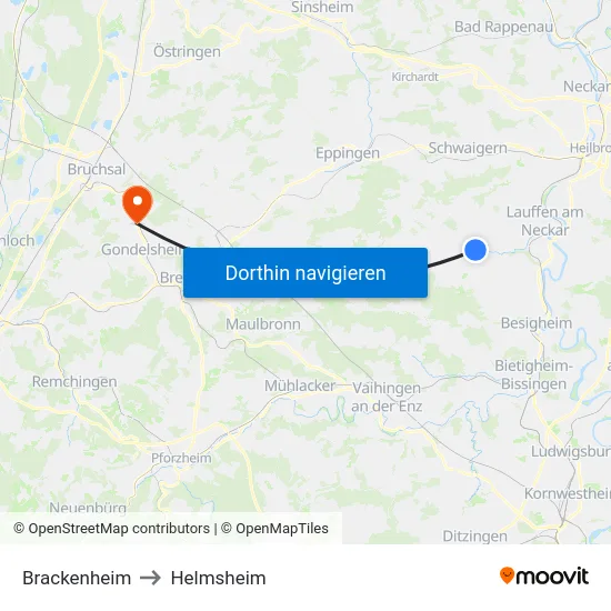 Brackenheim to Helmsheim map