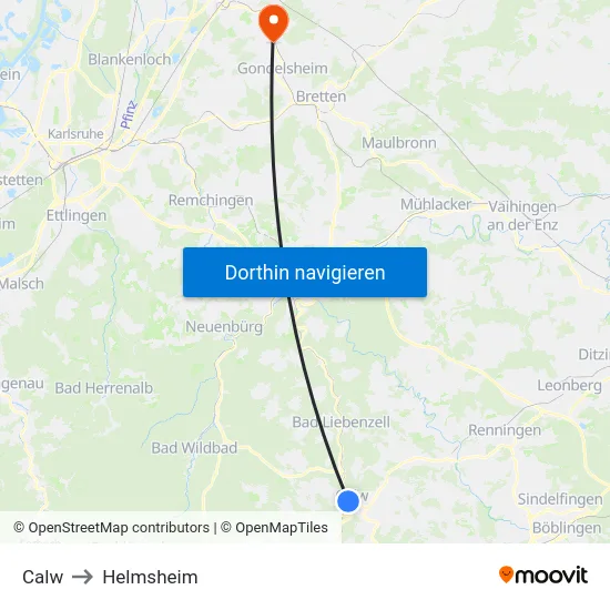 Calw to Helmsheim map