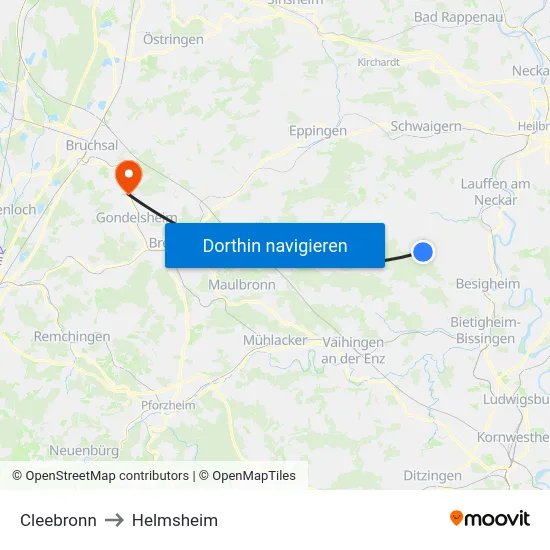 Cleebronn to Helmsheim map