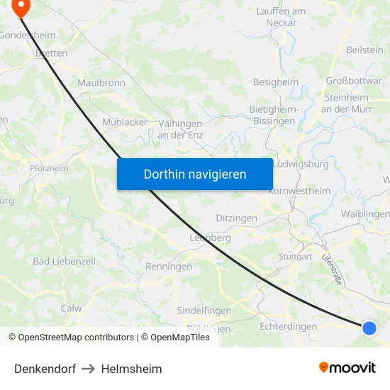 Denkendorf to Helmsheim map