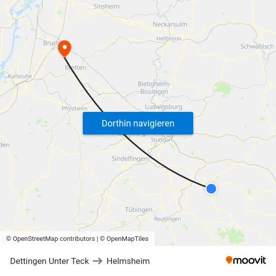 Dettingen Unter Teck to Helmsheim map