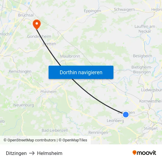 Ditzingen to Helmsheim map