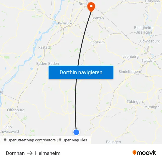 Dornhan to Helmsheim map
