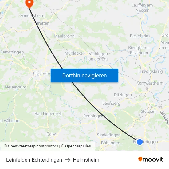Leinfelden-Echterdingen to Helmsheim map