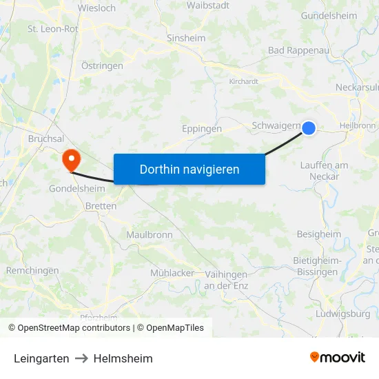 Leingarten to Helmsheim map