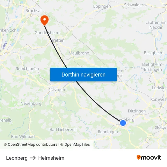 Leonberg to Helmsheim map